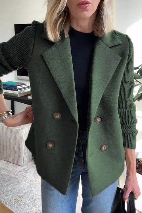 Augustine - Casual Coat with Collar and Patchwork Sleeves