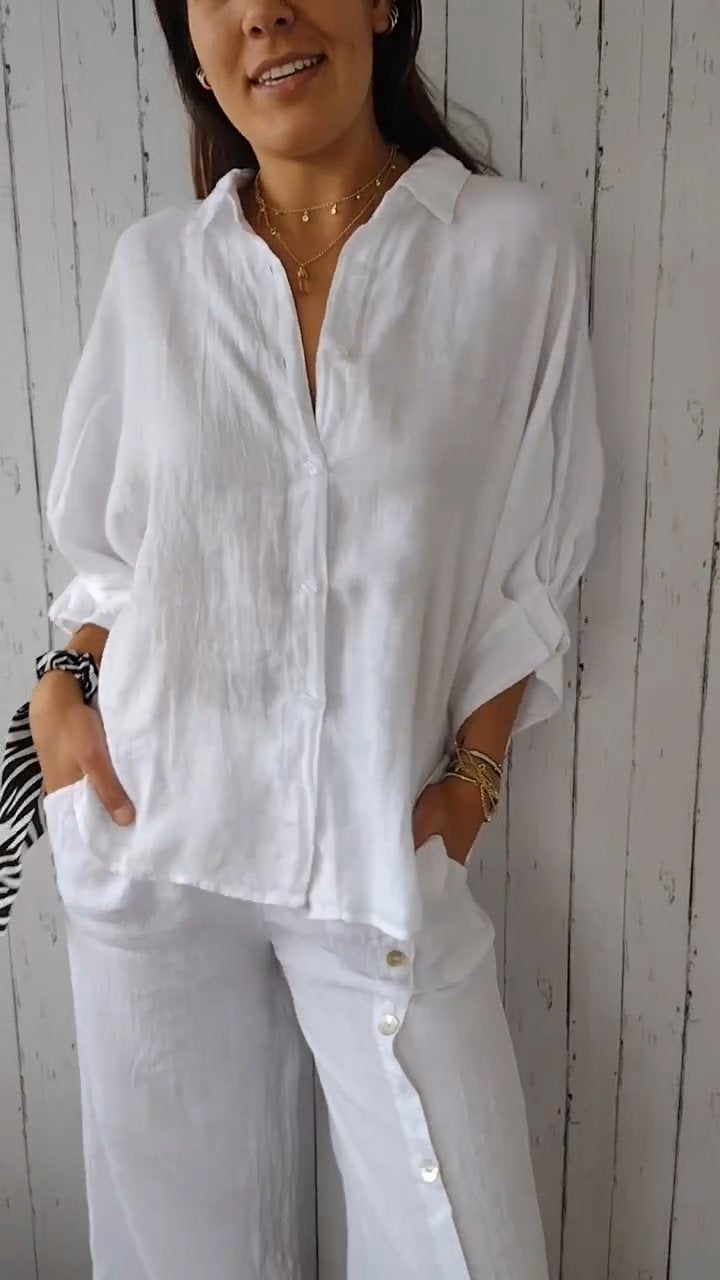 Delphira™ - Cotton and linen shirt tied in the back