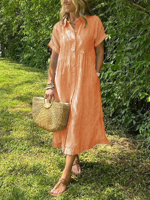 Melania™ - Striped shirt dress with lapels and buttons | With functional pockets