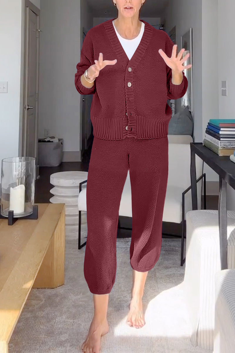 Marielle - Women's casual V-neck set with embossed texture