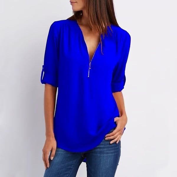 Quelina - 3/4 Sleeve Zipped Blouse