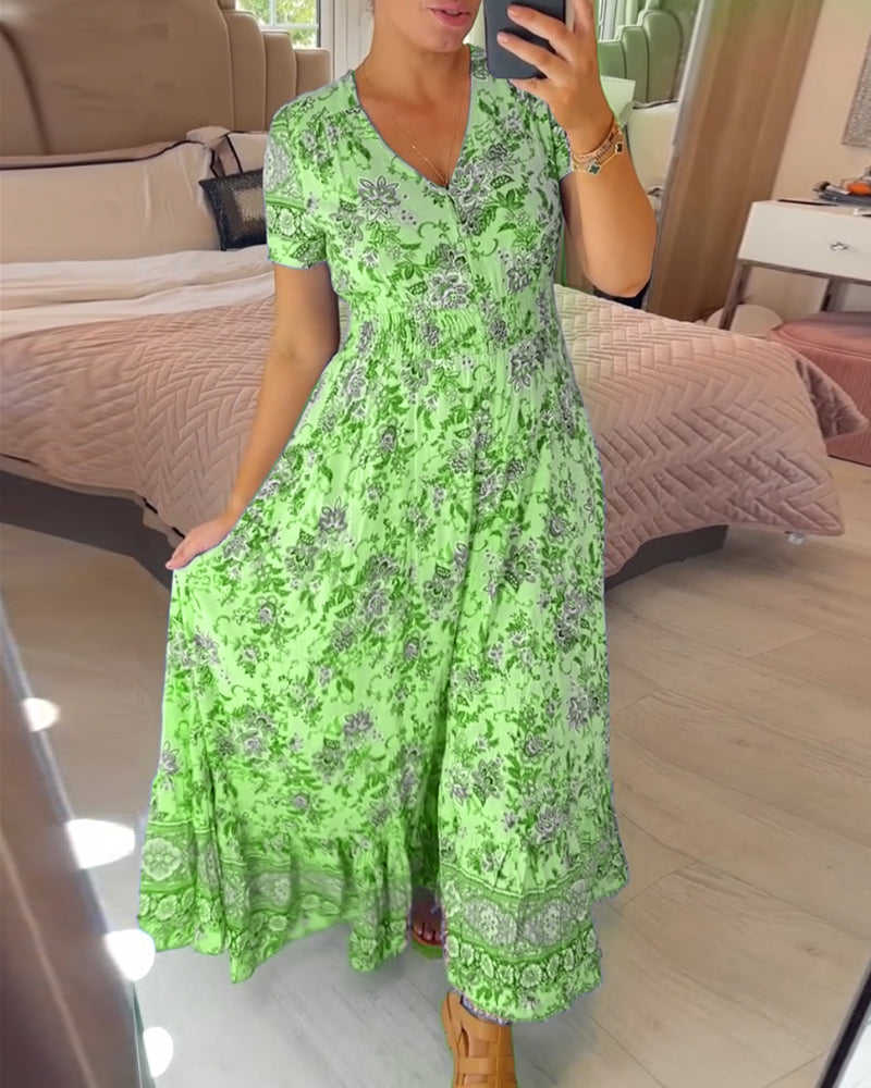 Denise - V-neck Floral Print Maxi Dress