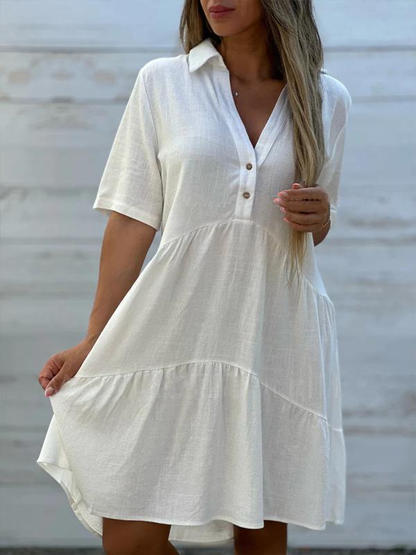 Vionelle - Women's cotton and linen casual, plain, short-sleeved dress