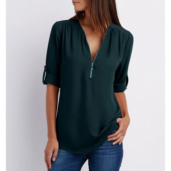 Quelina - 3/4 Sleeve Zipped Blouse