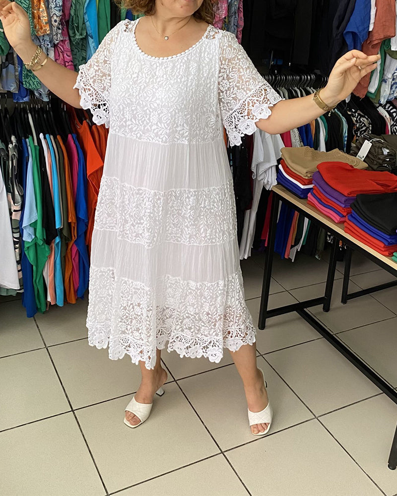 Isis™ - Plain lace dress with short sleeves