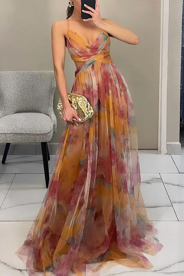 Leora - Enchanting Floral Print Maxi Dress