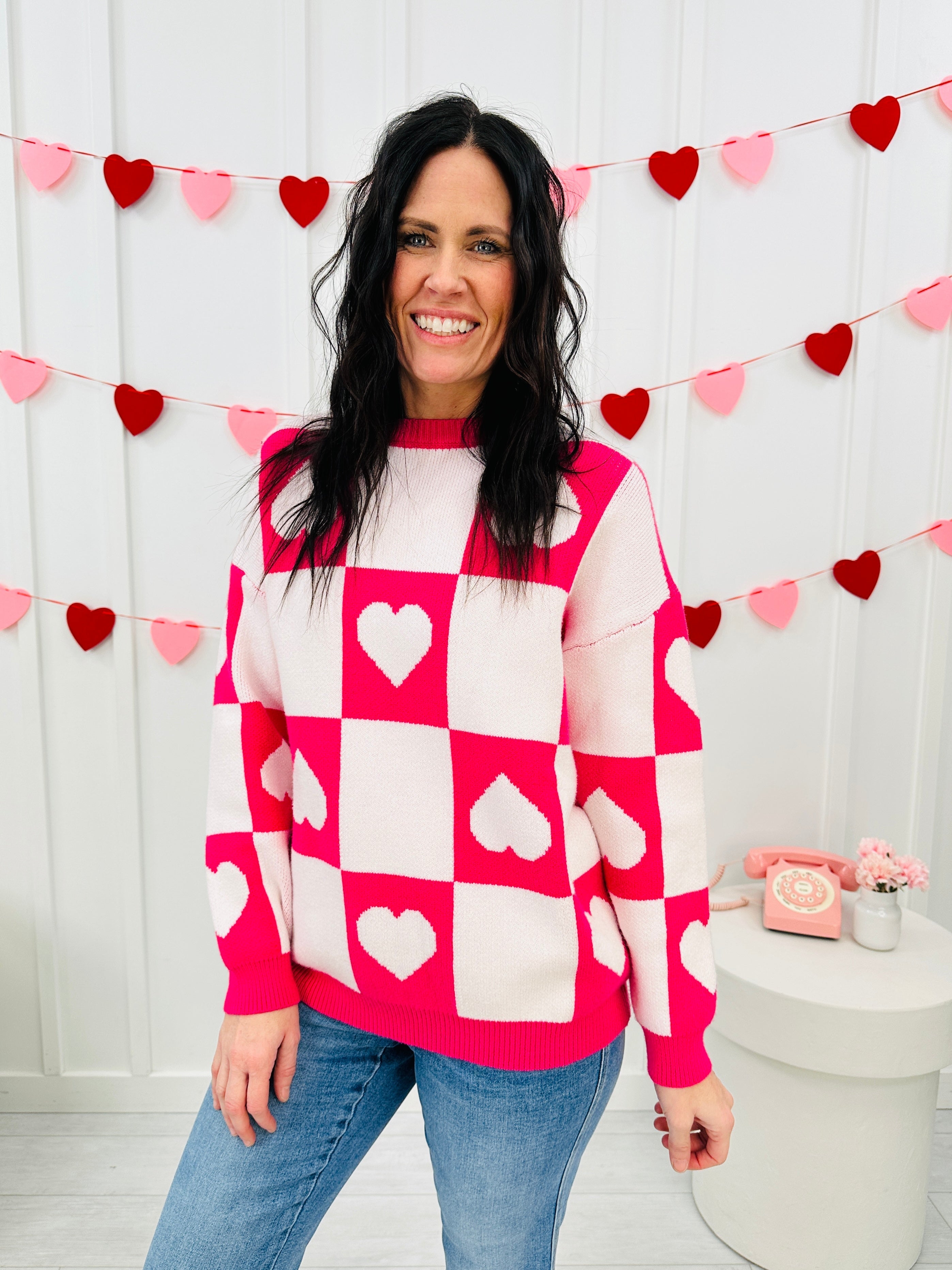 Ottilie - Valentine's Day Sweater with Square Hearts