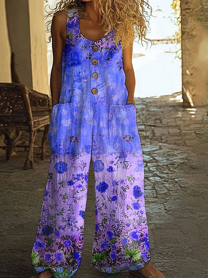 Lunelle™ - Women's Vintage Jumpsuit with Floral Patchwork Pattern