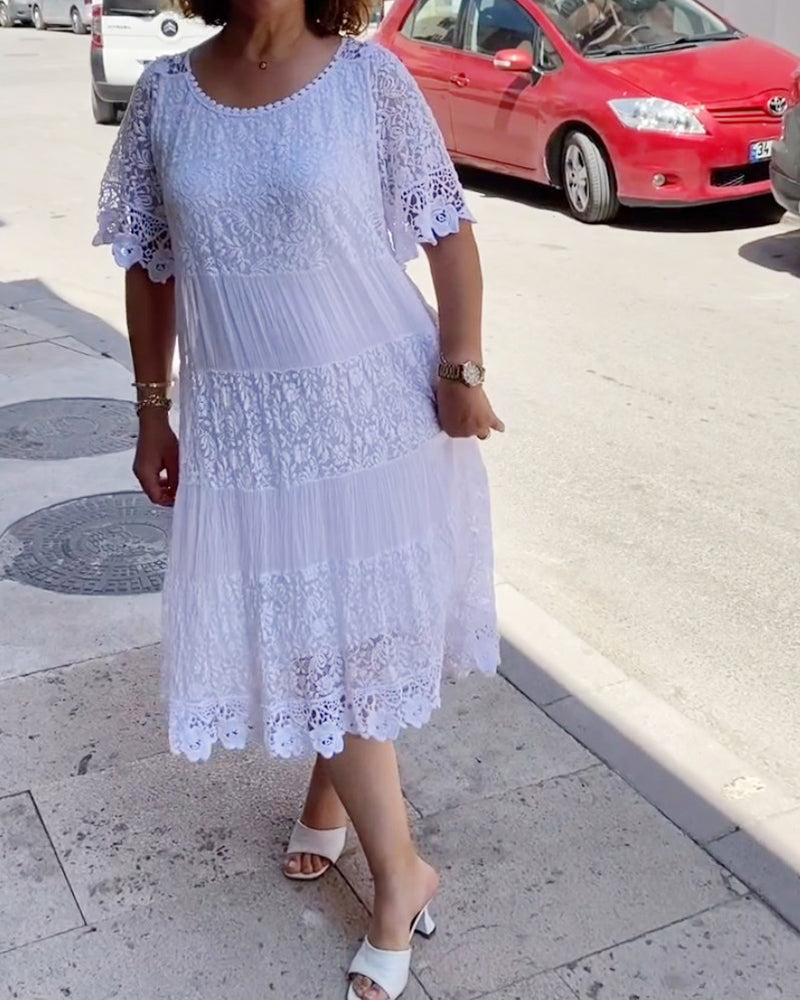 Isis™ - Plain lace dress with short sleeves