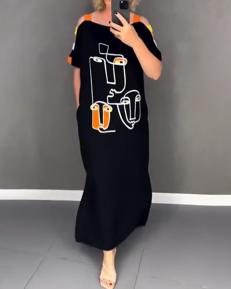 Primina™ - Off-shoulderjurk met splitprint en uitsparingen