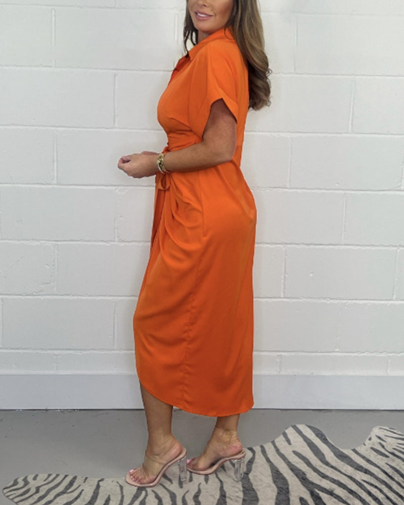 Marit - Elegant Pleated Dress with Shirt Collar