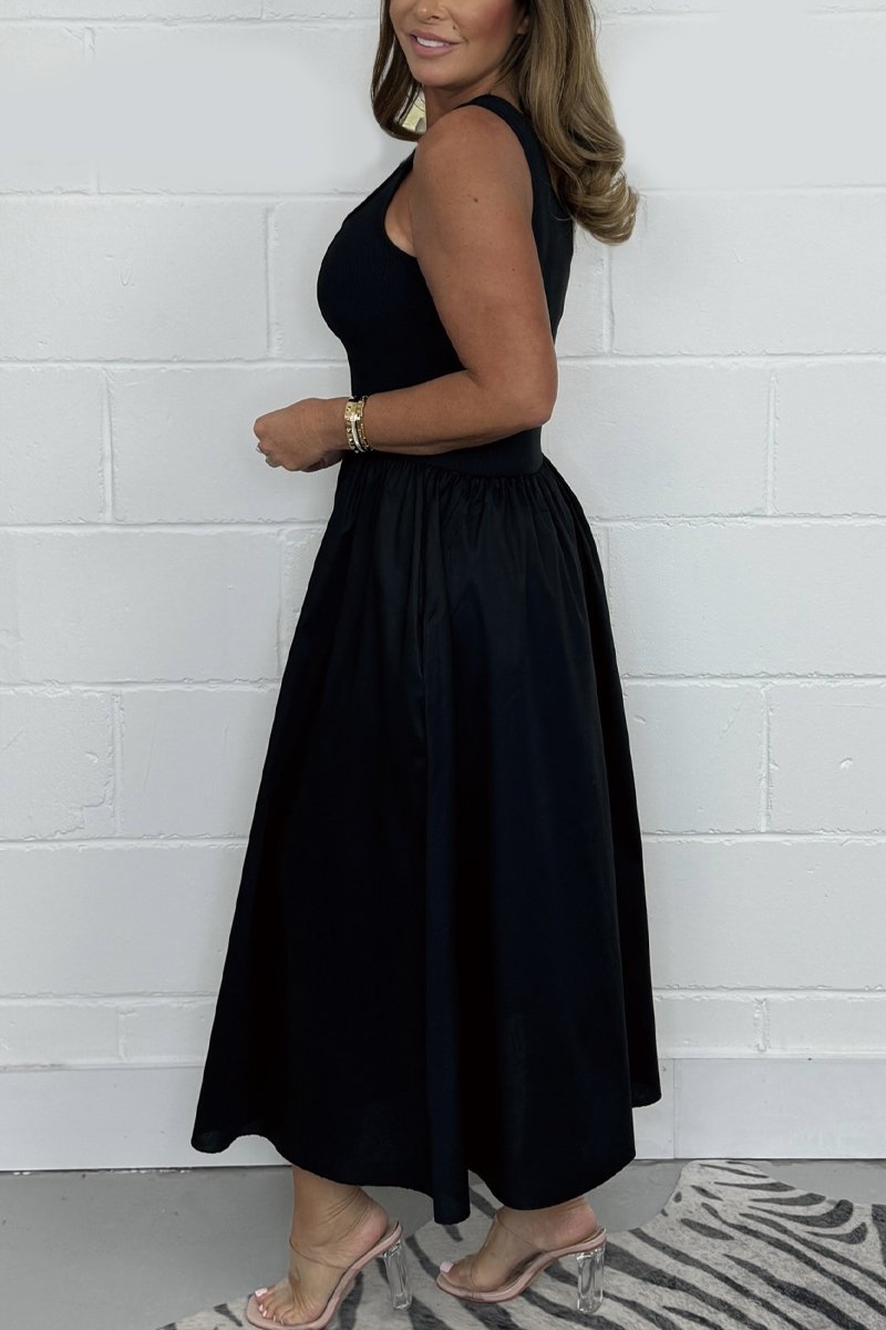 Laurea - Trendy Sleeveless A-line Dress with Square Neckline