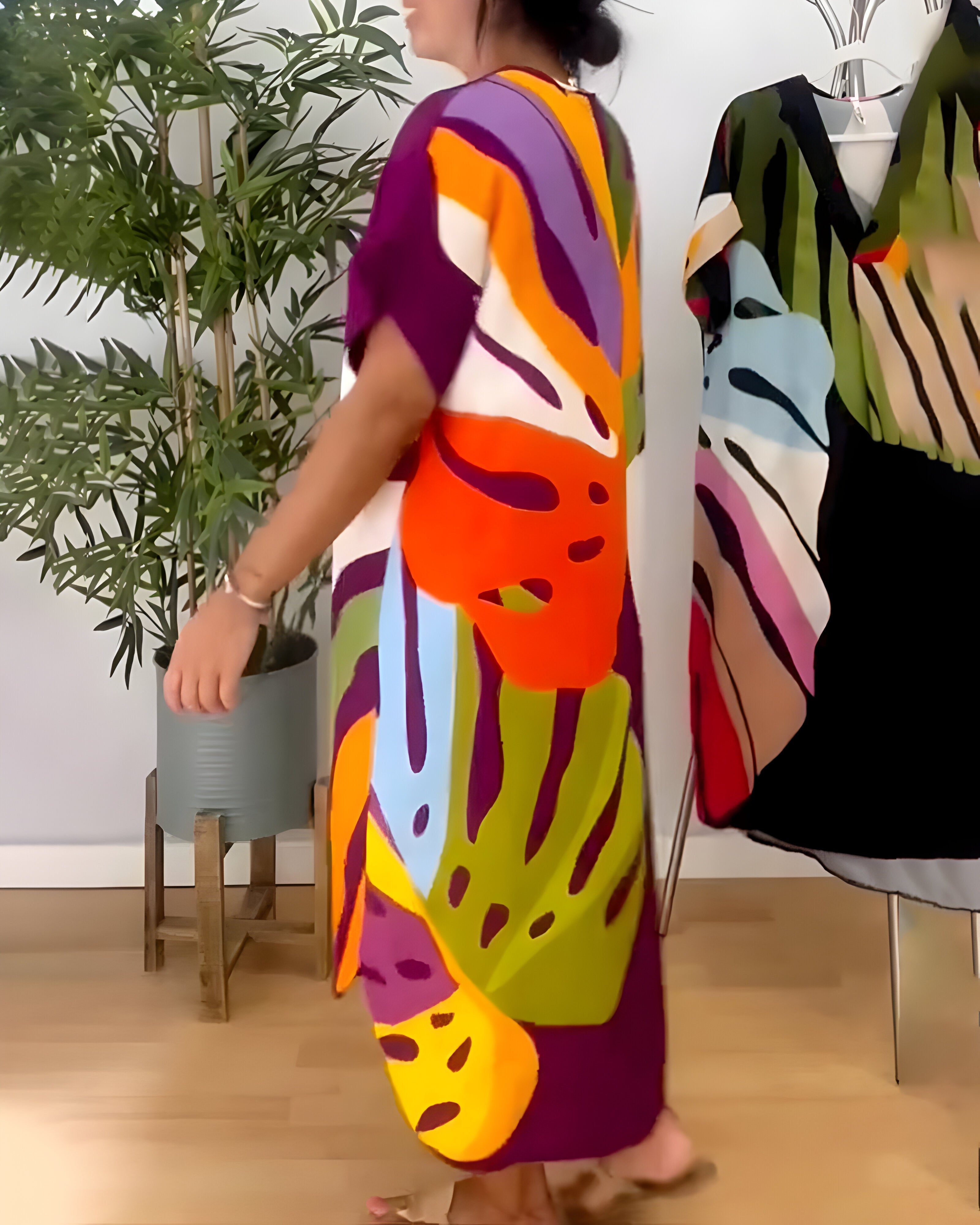 Nerissa - Colorful Leaf Print Casual Dress for Fresh, Natural Style