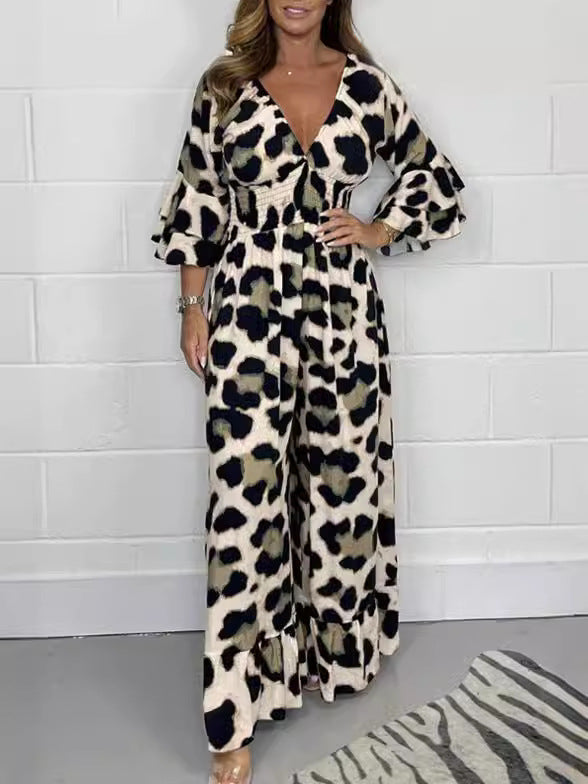 Priscille - V-Neck Leopard Jumpsuit