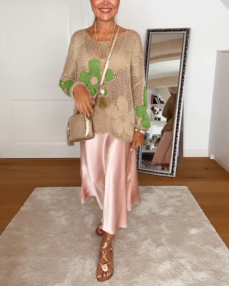 Sasha - Floral knit sweater with long sleeves