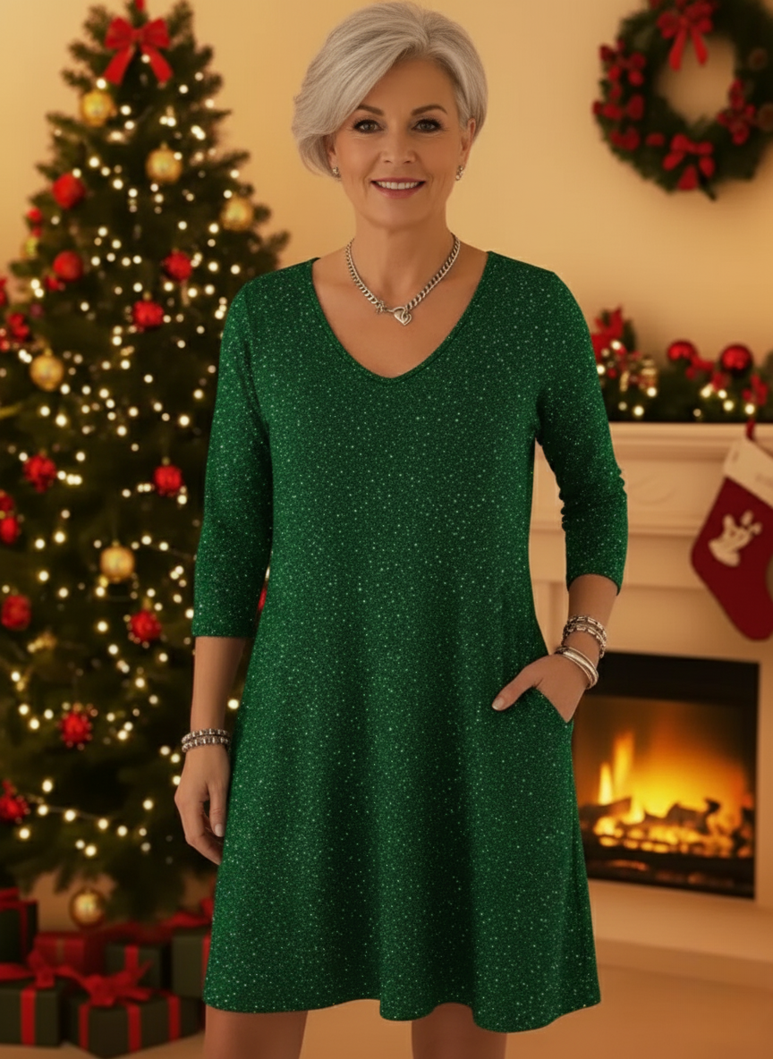 Amelindra - Pretty Festive Dress with Sparkling V-Neck