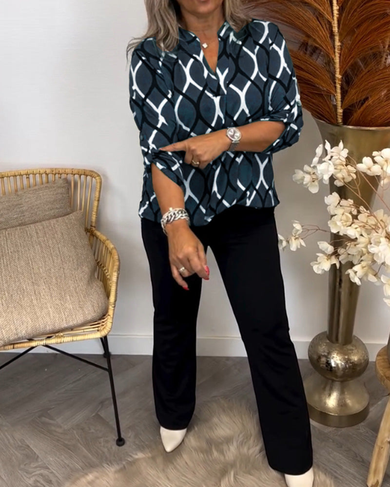 Florina - Elegant Long Sleeve Patterned Casual Blouse