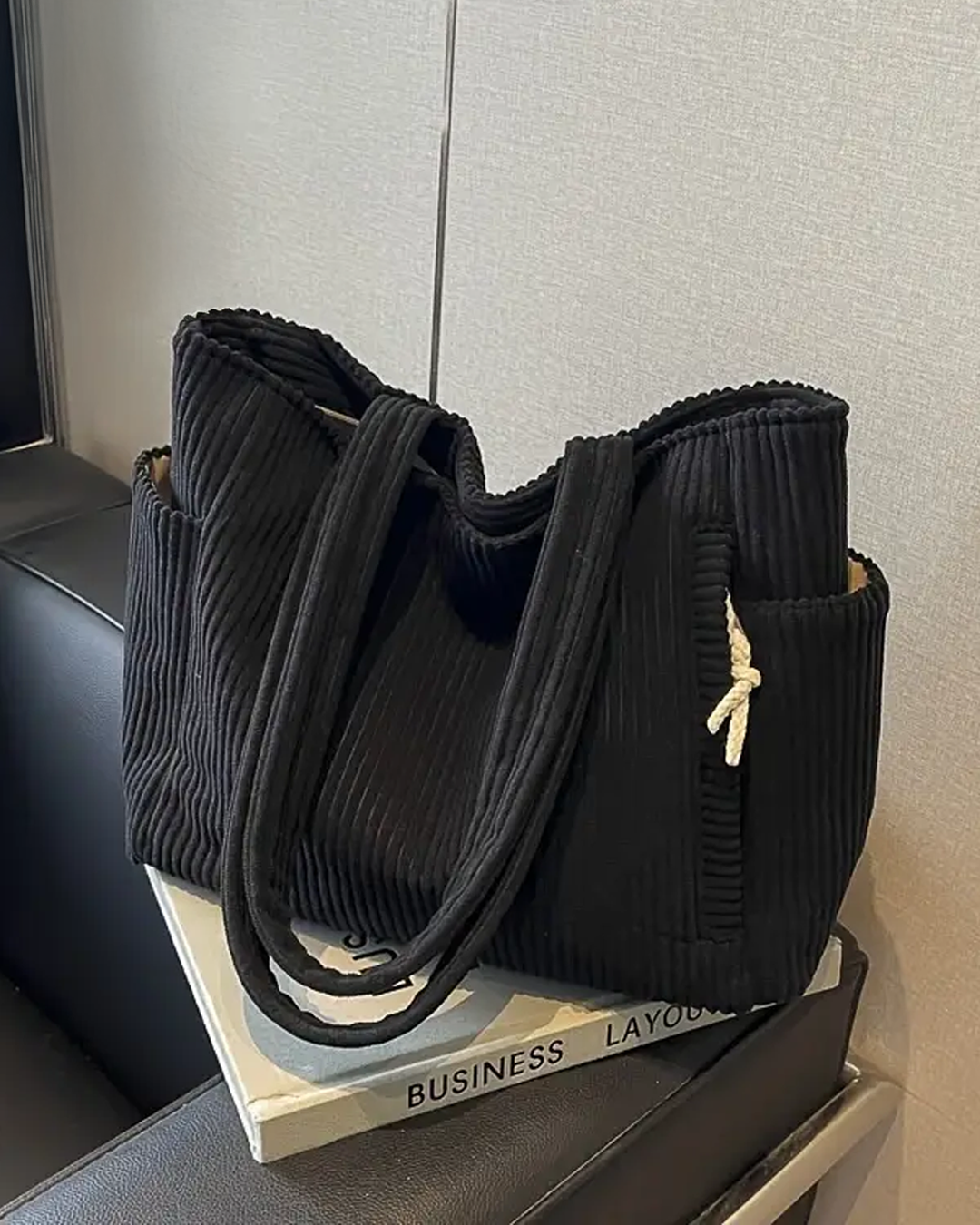 Gisara - Ribbed tote bag with rope detail