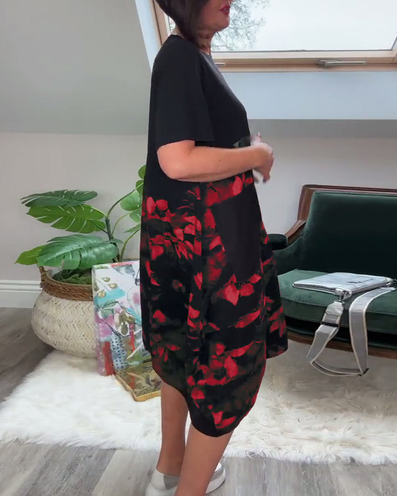 Jessie™ - Floral Print Patchwork Casual Dress