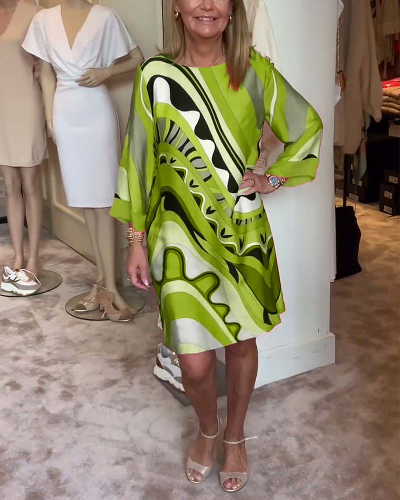 Katherine - Printed midi dress with trendy round neckline
