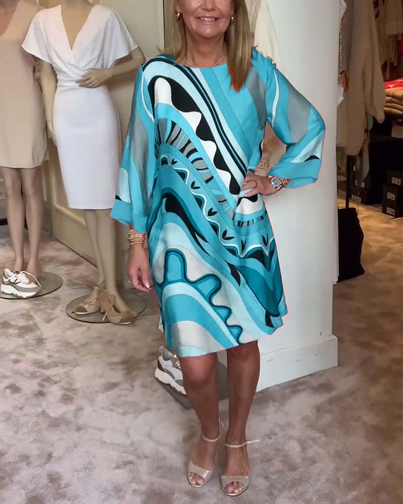 Katherine - Printed midi dress with trendy round neckline