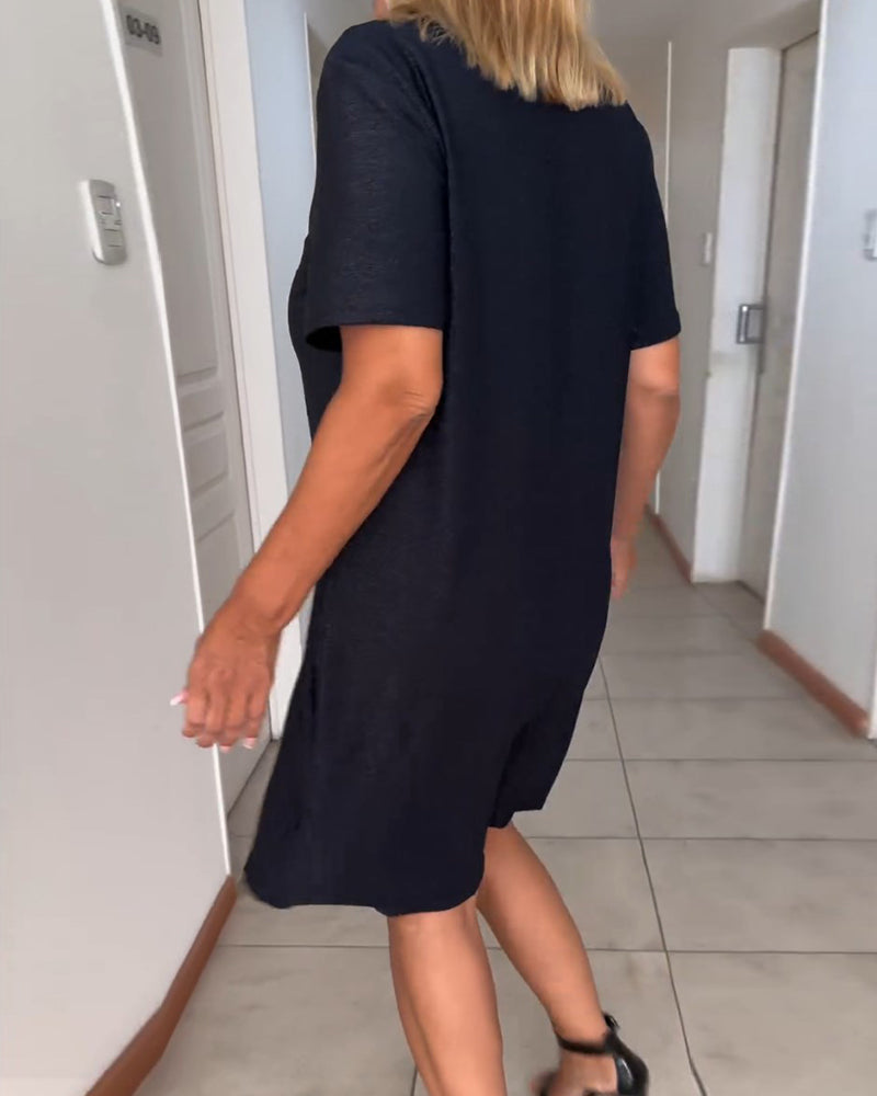 Julieta™ - Twisted short-sleeve dress with V-neckline