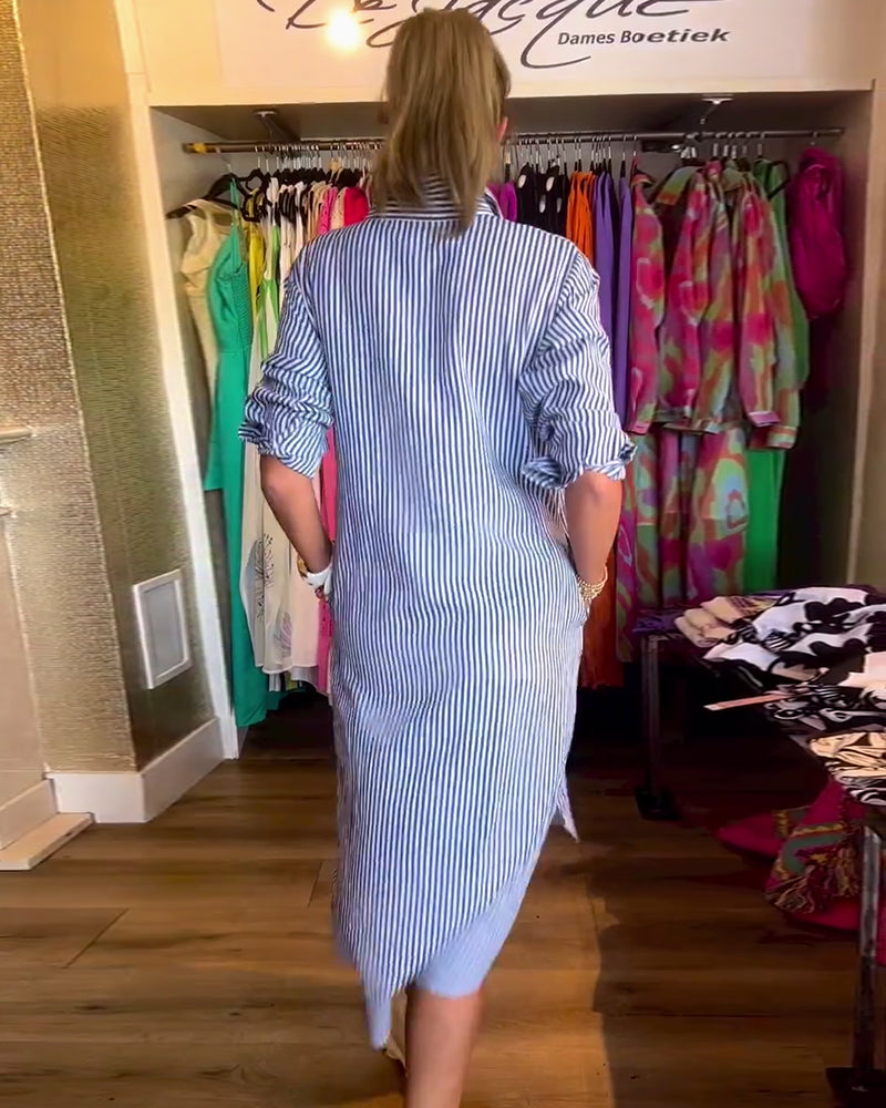 Cato - Striped Lapel Shirt Dress