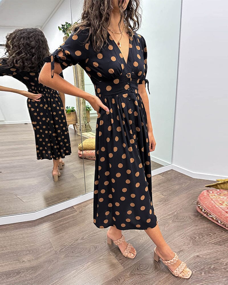 Mina™ - Dotted Dress with Deep Pointed Neckline