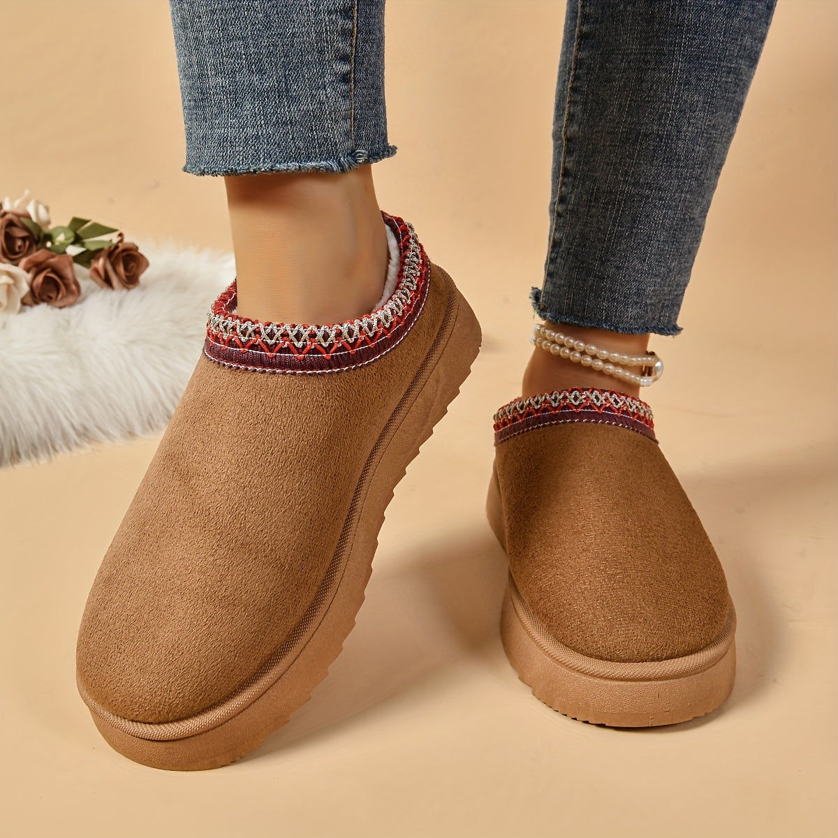 Selviane™ - Ethnic Slip-On Boots with Faux Fur Lining