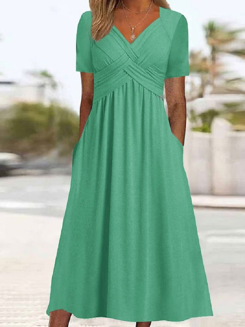 Malina - Elegant Fluid Silhouette V-Neck Dress