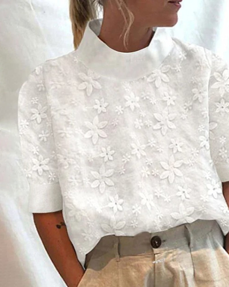 Emira™ - Embroidered Stand-Up Collar Top Plain