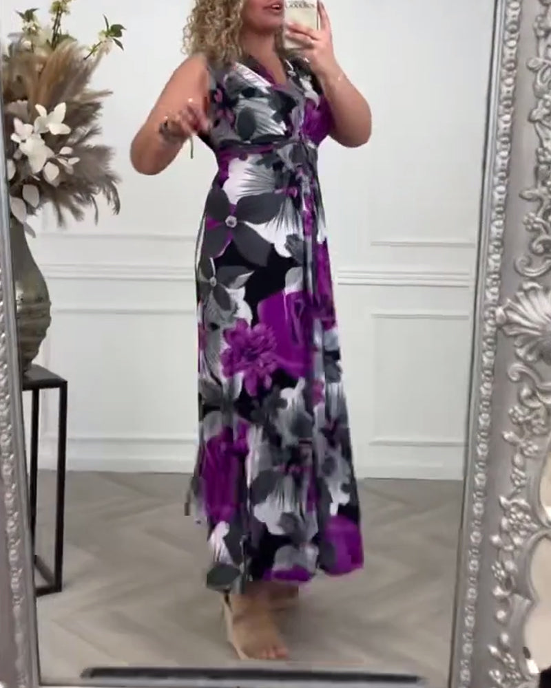 Sacha - Elegant sleeveless pleated floral print dress