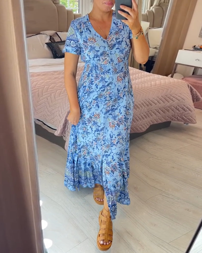 Denise - V-neck Floral Print Maxi Dress