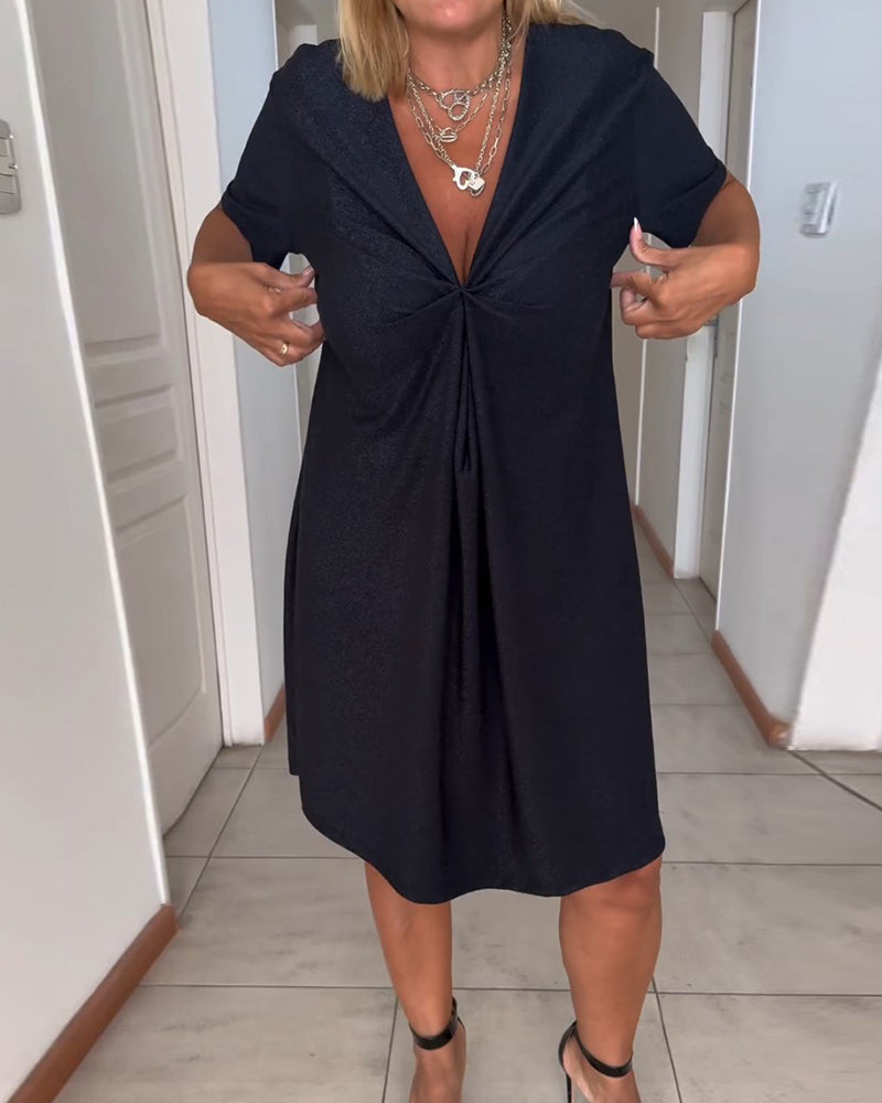 Julieta™ - Twisted short-sleeve dress with V-neckline