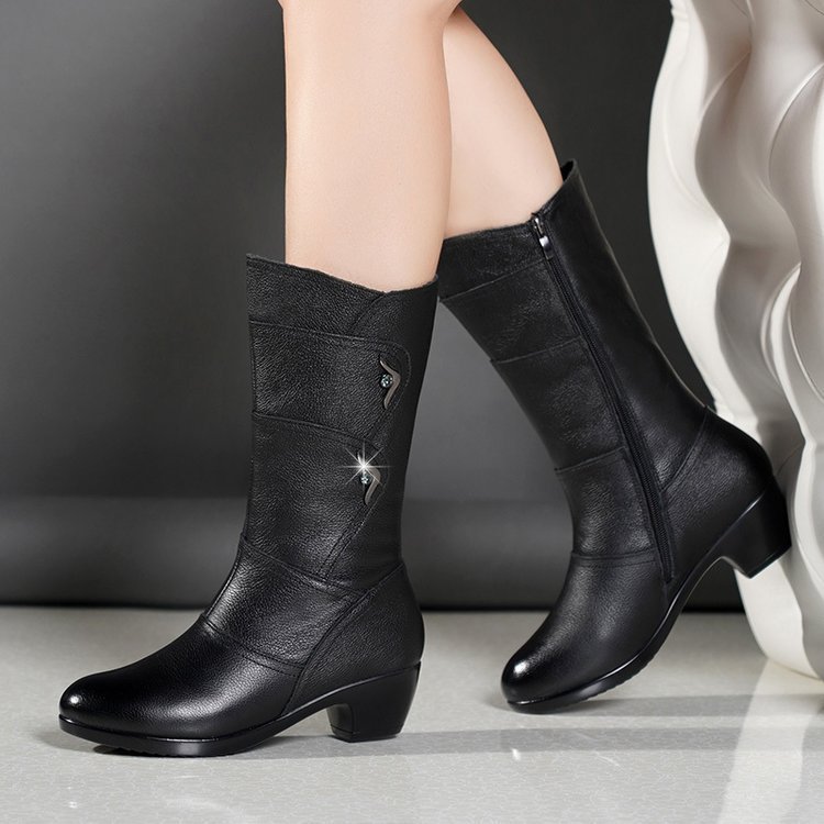 Dorelline - Mid-Calf Ankle Boots with Chunky Heel for Women