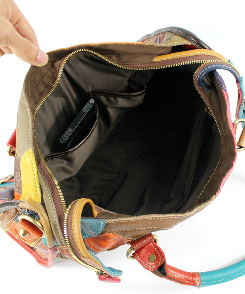 Gravina - Stylish patchwork calfskin tote bag with zip closure and colourblock studs