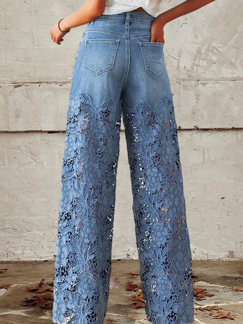 Lisandra™ - Mid-rise Jeans with Lace and Patchwork for Casual and Trendy Style