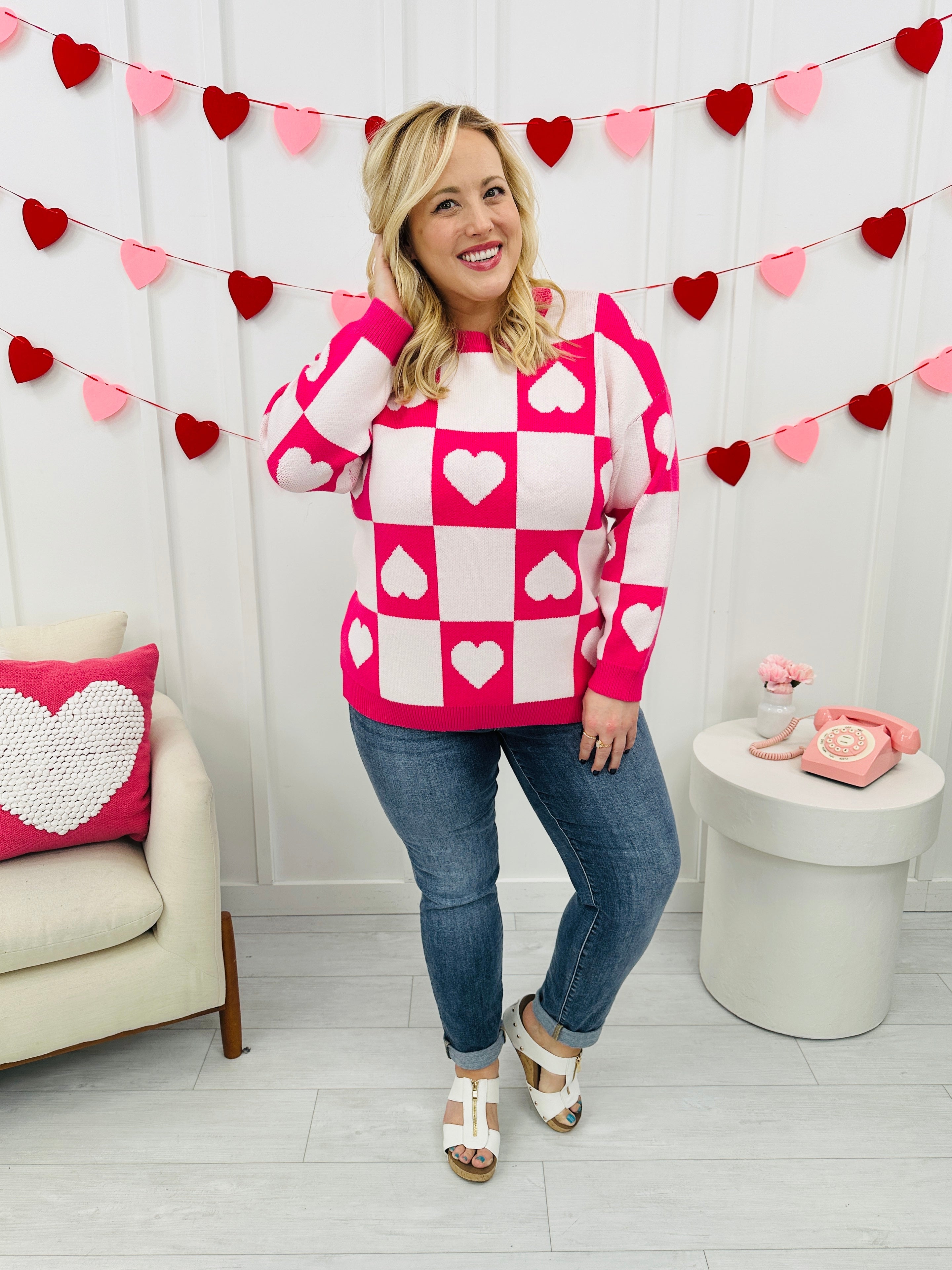 Ottilie - Valentine's Day Sweater with Square Hearts