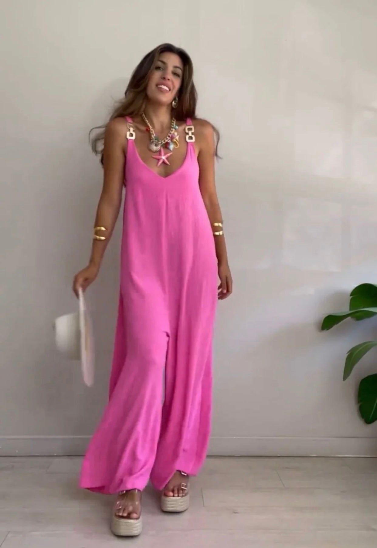 Iriana™ - Fluid jumpsuit with gold buckles