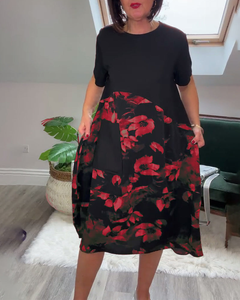 Jessie™ - Floral Print Patchwork Casual Dress
