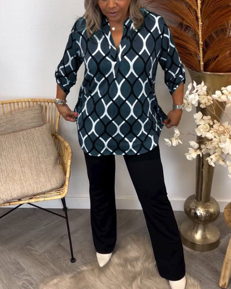 Florina - Elegant Long Sleeve Patterned Casual Blouse