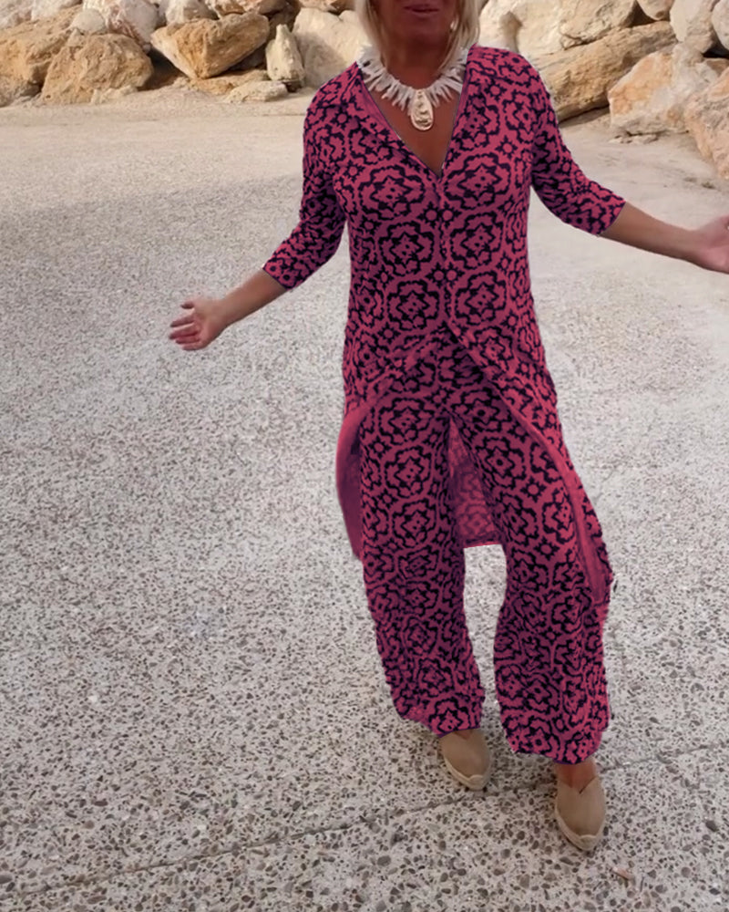 Livia - Vintage Printed Set with Lapel and Buttons