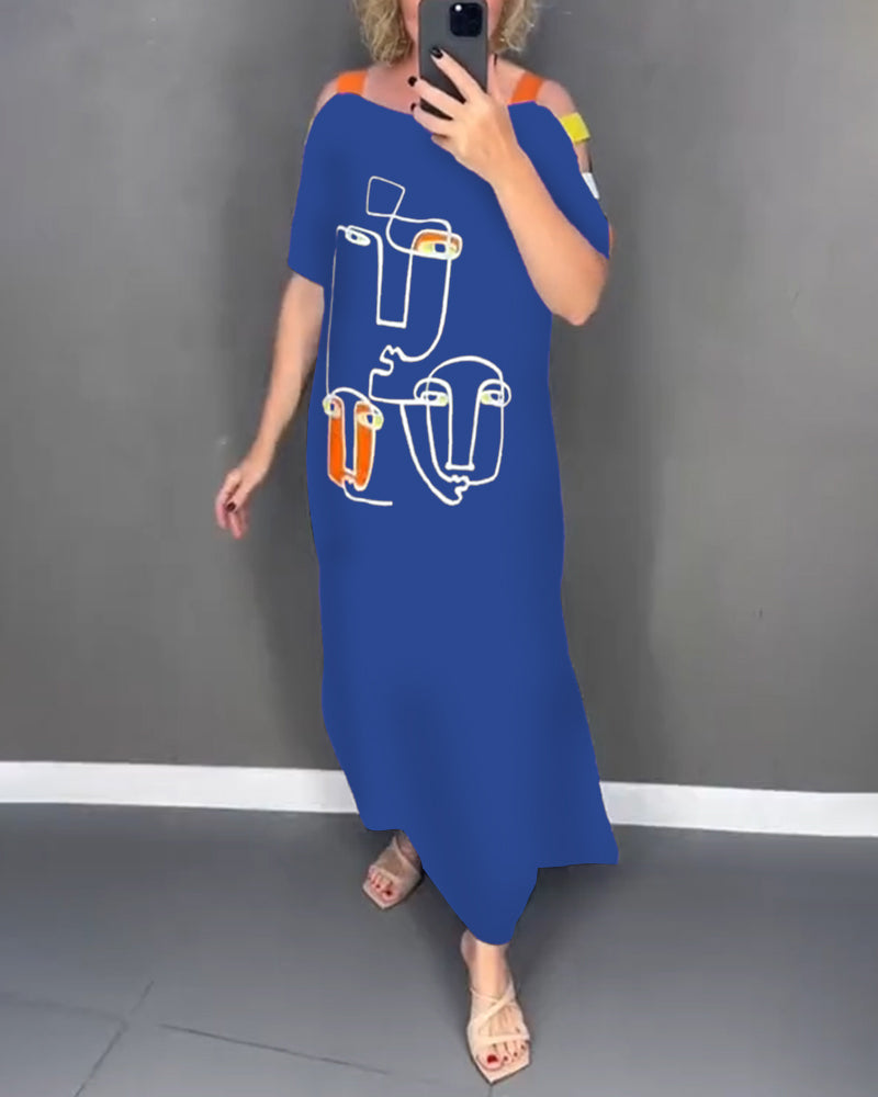 Primina™ - Off-shoulderjurk met splitprint en uitsparingen