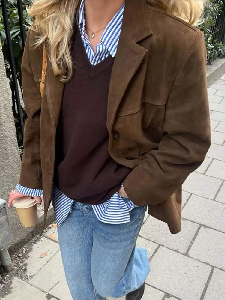 Demelza - Women's Oversized Brown Suede Long Trenchcoat | Ideal for Autumn/Winter