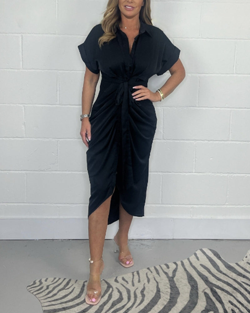 Marit - Elegant Pleated Dress with Shirt Collar