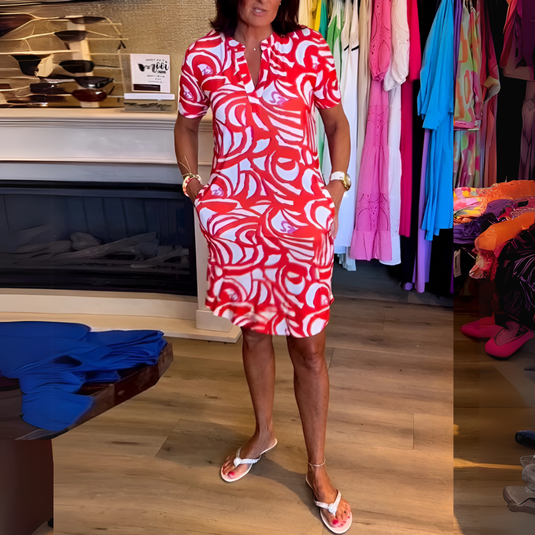 Mira™- V-Neck Printed Dress