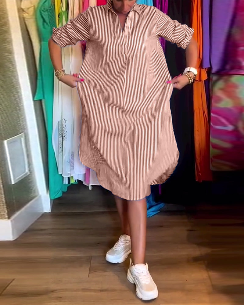 Cato - Striped Lapel Shirt Dress