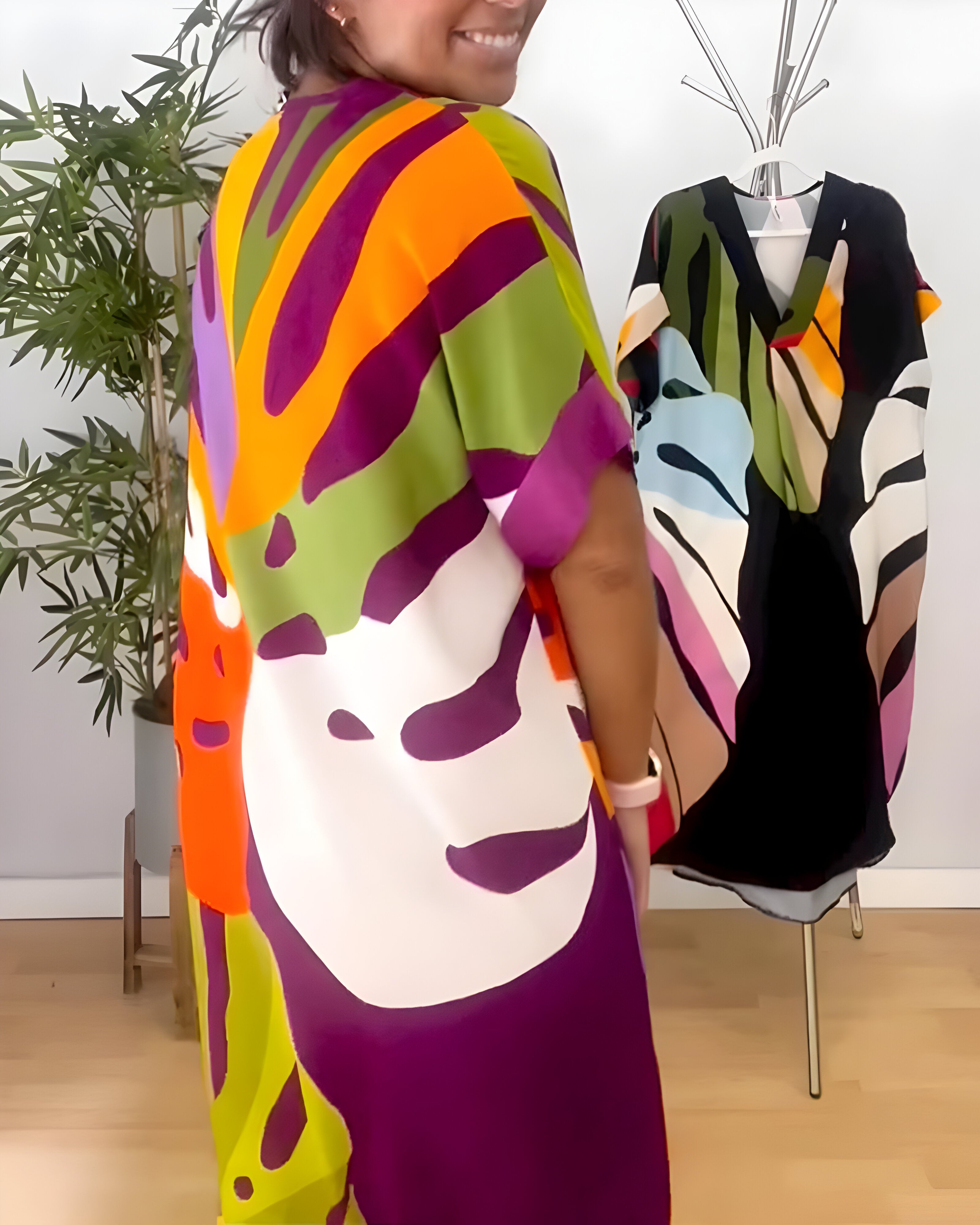 Nerissa - Colorful Leaf Print Casual Dress for Fresh, Natural Style
