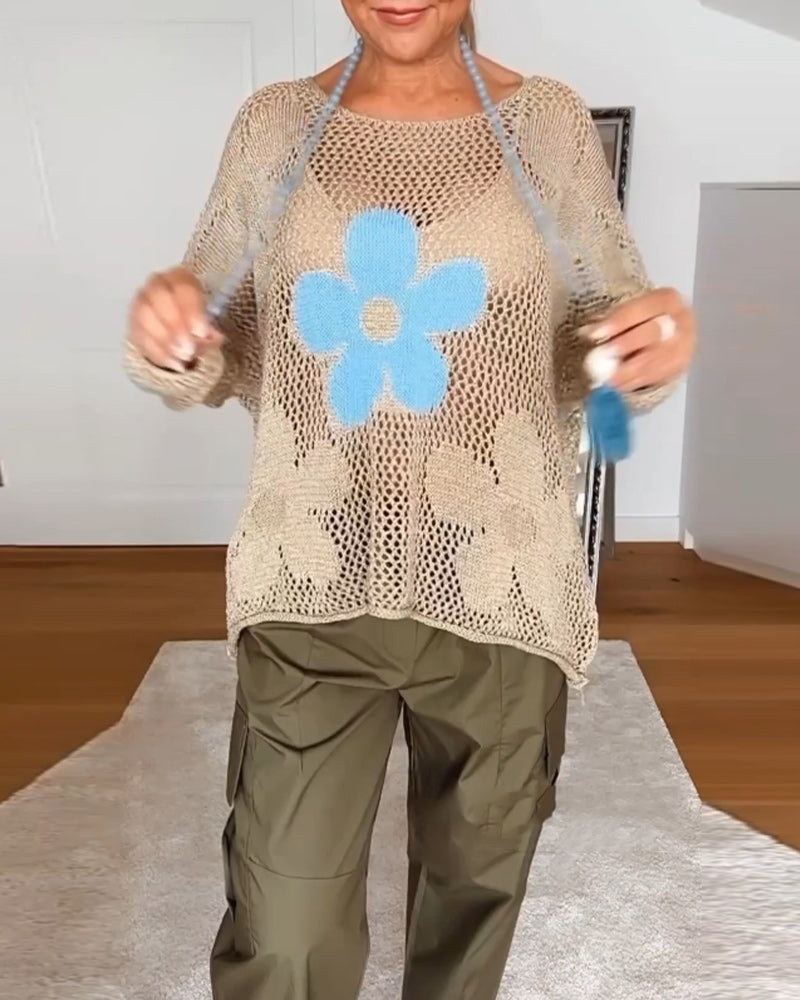 Sasha - Floral knit sweater with long sleeves