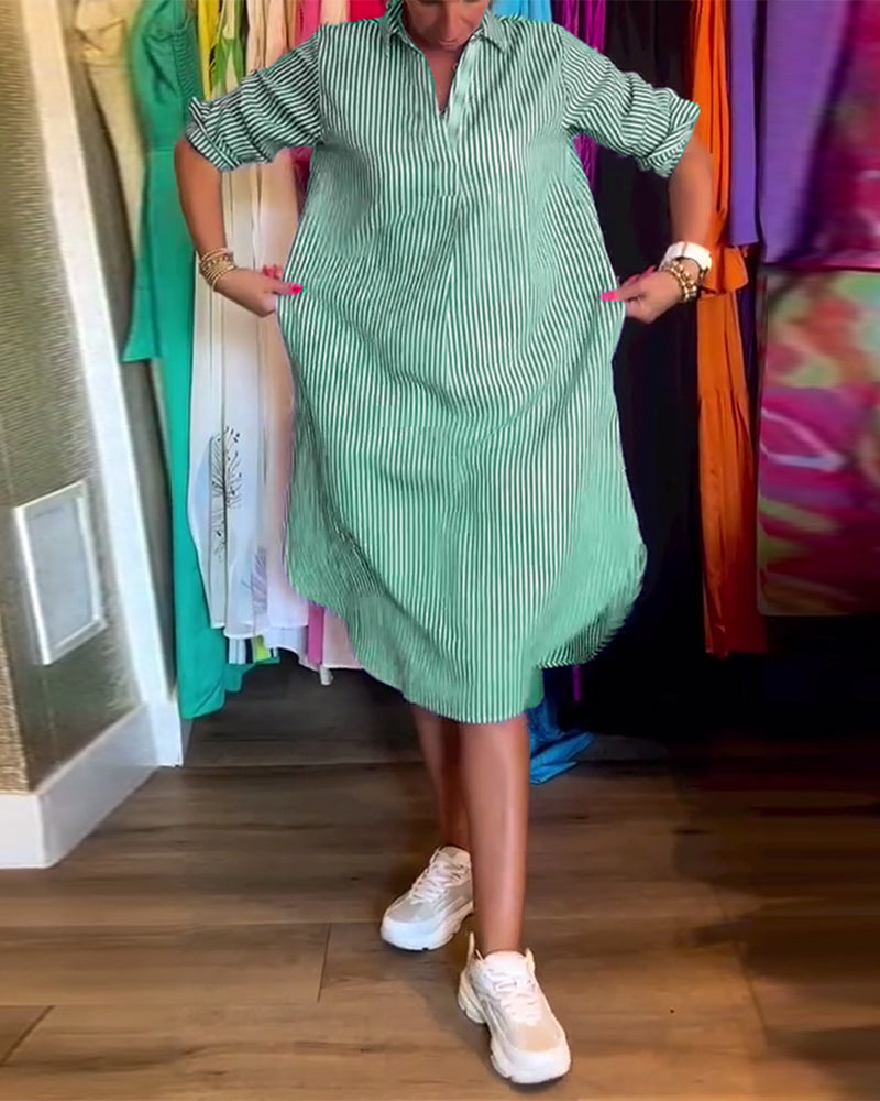 Cato - Striped Lapel Shirt Dress